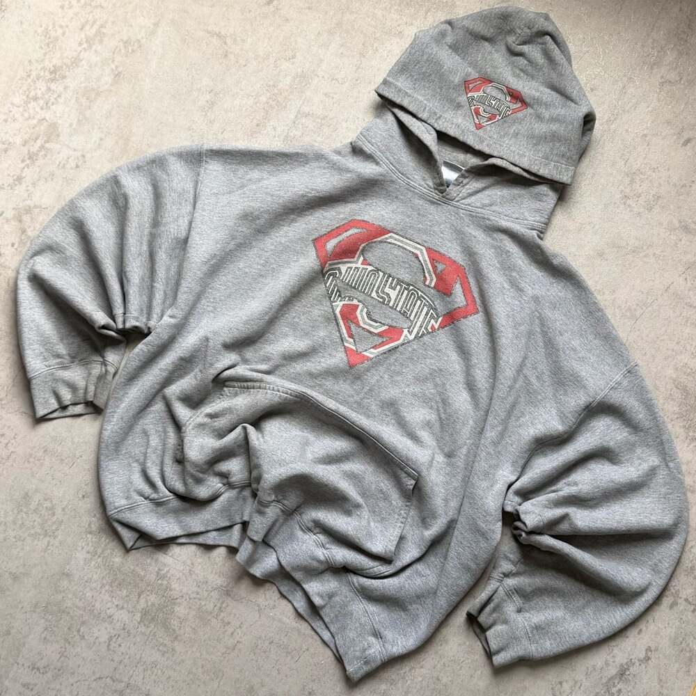 Ohio State Superman Hoodie Size 2XL Grey Graphic Pullover Sweatshirt